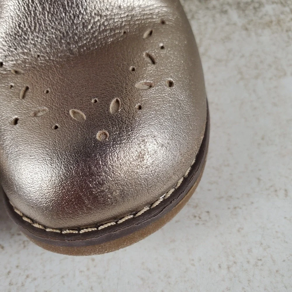 Stride Rite Stella Girls Ankle Boot Sz 10 W Gold Leather Side Zip Perforated Toe